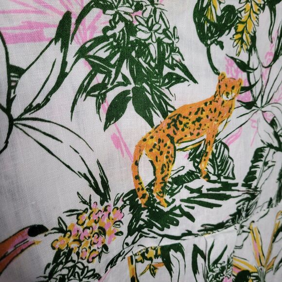 Rachel Zoe Linen Top Womens Size XL Tropical Safari Short Sleeve - Picture 9 of 9